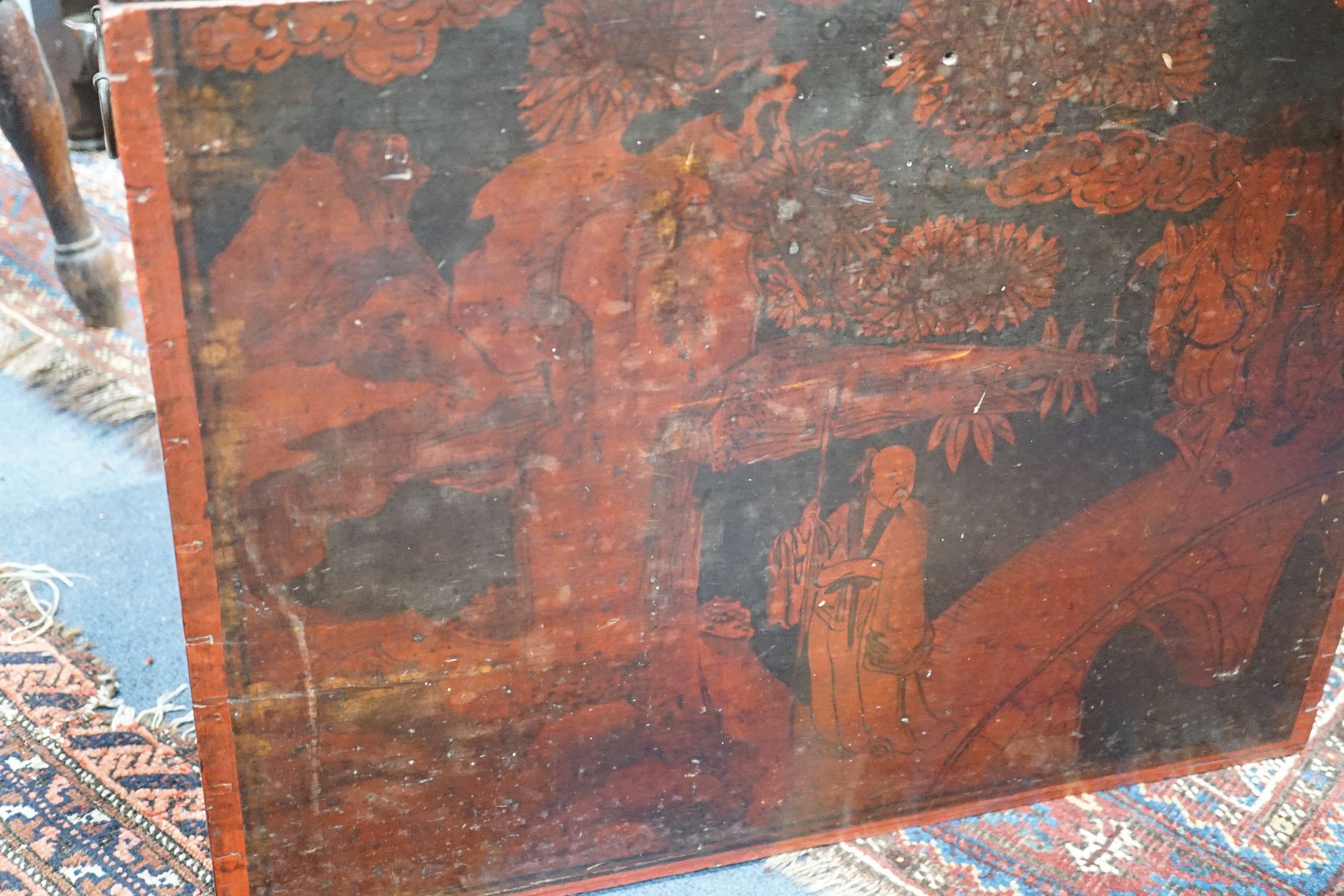 A 19th century Chinese export lacquer work tea chest, width 54cm, depth 40cm, height 43cm